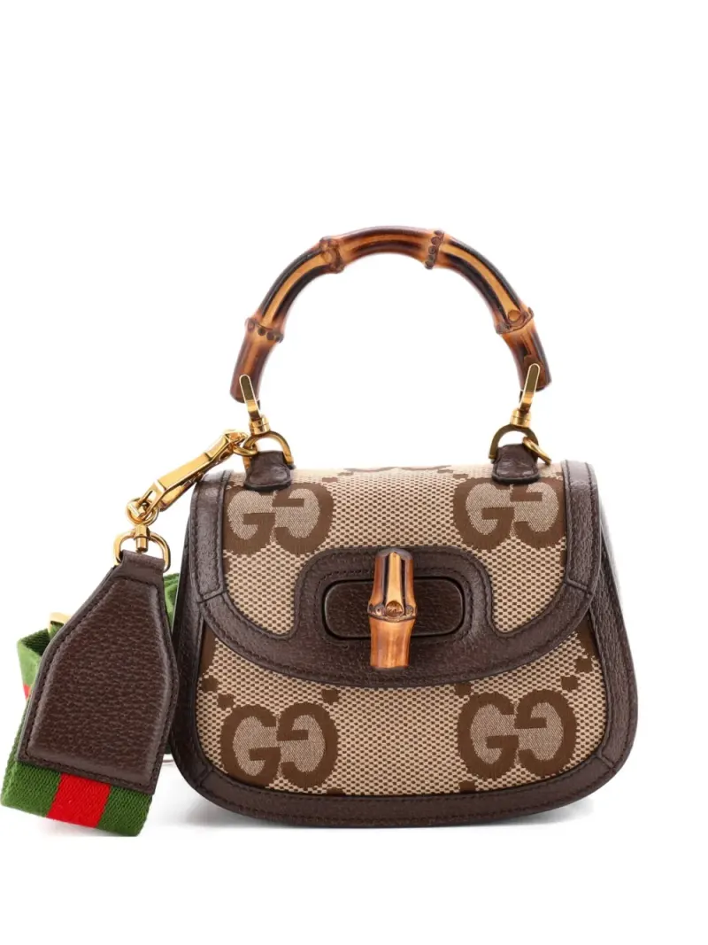 Gucci Mini Bamboo 1947 Umhängetasche aus Canvas mit Jumbo GG Mini in Braun