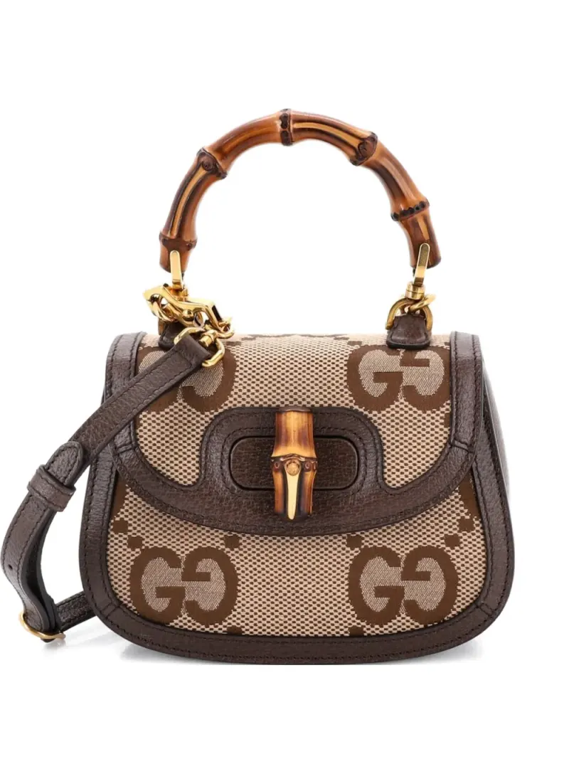 Gucci Mini Bamboo 1947 Umhängetasche aus Canvas mit Jumbo GG Mini in Braun