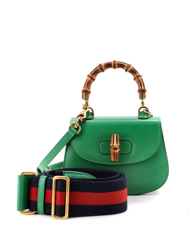 Gucci Mini Bamboo 1947 Schultertasche aus Leder mit Henkel Mini in Grün