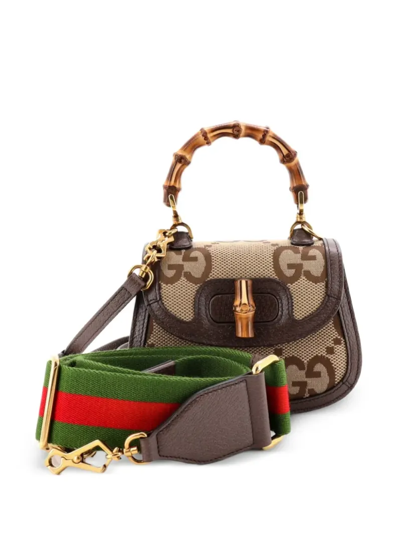 Gucci Mini Bamboo 1947 Umhängetasche aus Canvas mit Jumbo GG Mini in Braun