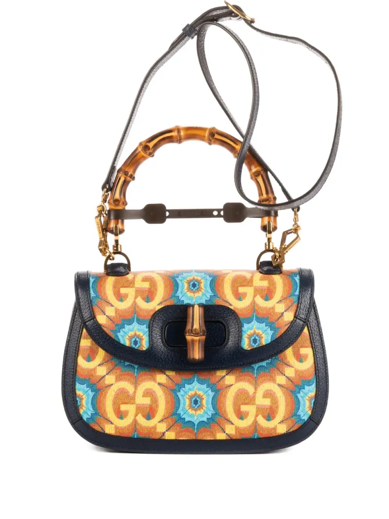 Gucci Mittelgroßer Bamboo Tote Bag mit Kaleidoskop-Print in Orange