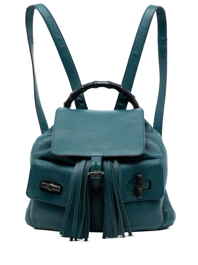 Gucci 2016-2026 Bamboo Rucksack aus Leder mit Quaste in Grün