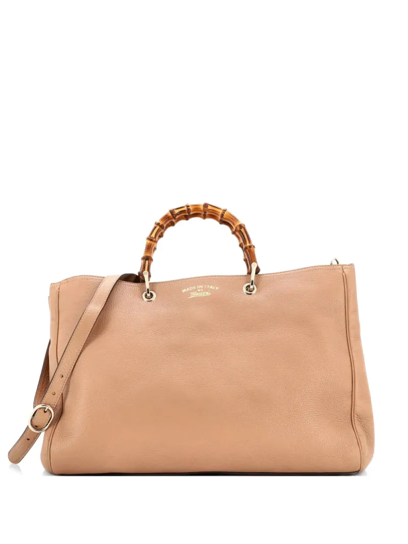 Gucci Große Bamboo Tote Bag aus Leder in Nude