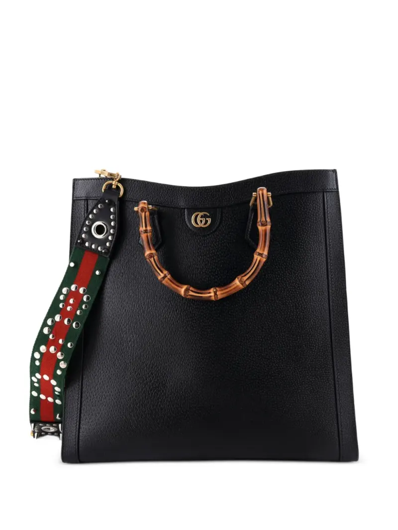 Gucci Große Diana NM Bamboo Tote Bag aus Leder in Schwarz