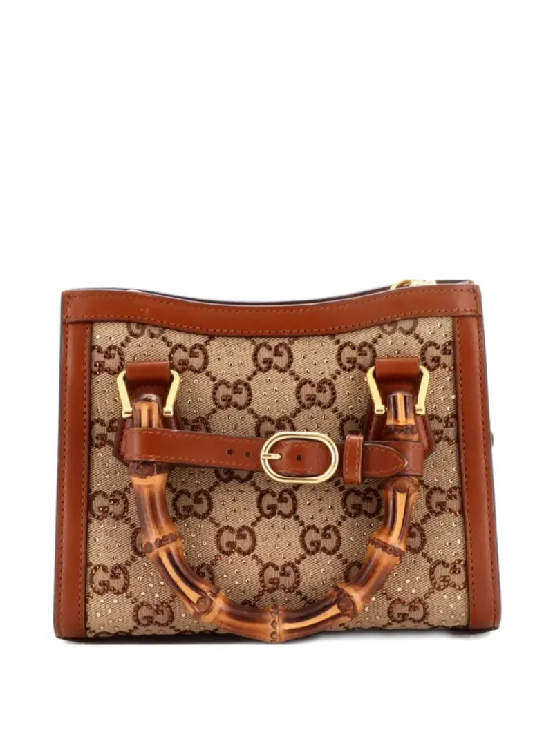 Gucci Diana NM Mini-Tote Bag aus GG-Canvas mit Kristallen Mini in Braun Gg-Canvas-Leder