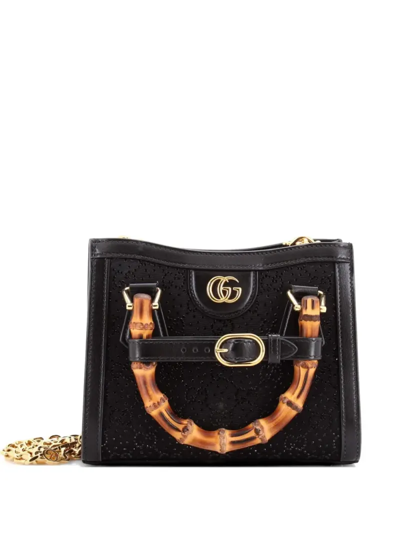 Gucci Diana NM Mini-Tote Bag aus GG-Canvas mit Kristallen Mini in Schwarz Gg-Canvas-Leder