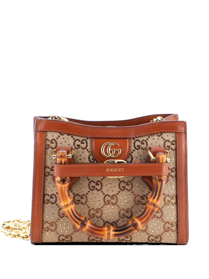 Gucci Diana NM Mini-Tote Bag aus GG-Canvas mit Kristallen Mini in Braun Gg-Canvas-Leder