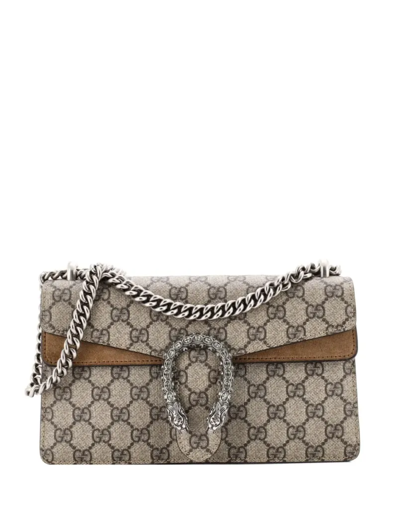 Gucci Kleine Dionysus Schultertasche aus GG-beschichtetem Canvas mit Kristallen in Braun