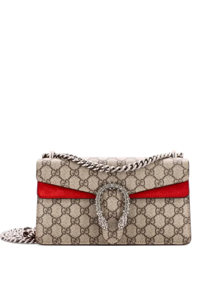 Gucci Kleine Dionysus Schultertasche aus GG-beschichtetem Canvas mit Kristallen in Braun