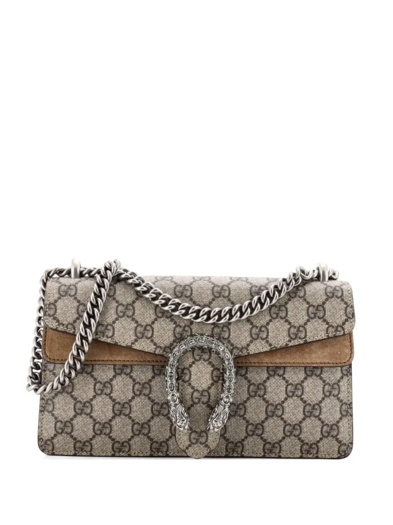 Gucci Kleine Dionysus Schultertasche aus GG-beschichtetem Canvas mit Kristallen in Braun