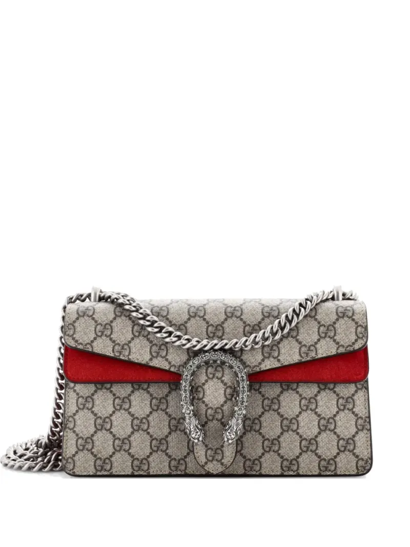 Gucci Kleine Dionysus Schultertasche aus GG-beschichtetem Canvas mit Kristallen in Braun