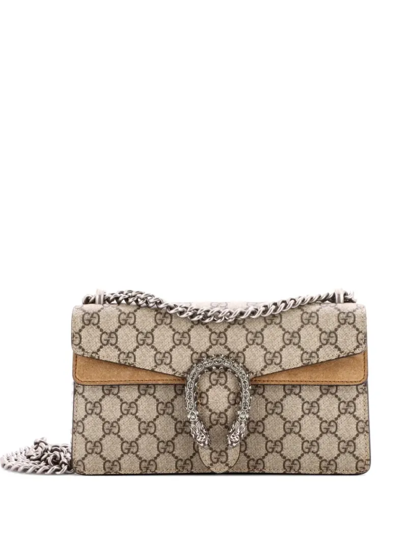 Gucci Kleine Dionysus Schultertasche aus GG-beschichtetem Canvas mit Kristallen in Braun
