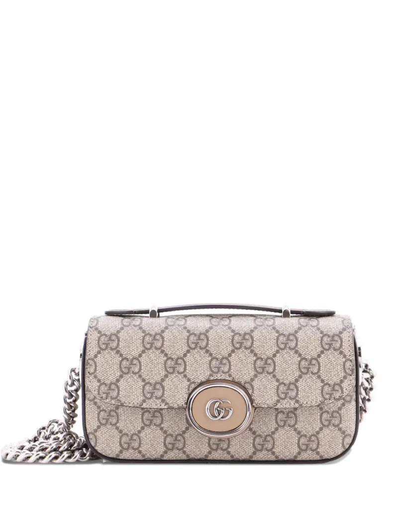 Gucci Mini Petite GG Flap Schultertasche aus GG-beschichtetem Canvas Mini in Grau