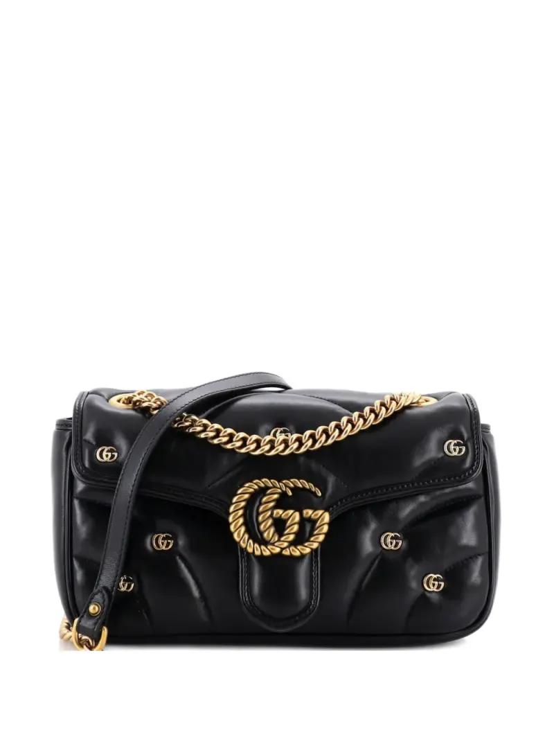 Gucci Kleine GG Marmont Schultertasche mit Nieten in Schwarz