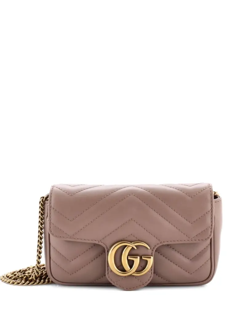 Gucci Mini GG Marmont Umhängetasche aus Leder mit Klappe Mini in Nude