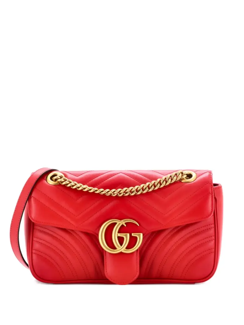 Gucci Mini GG Marmont Umhängetasche aus Leder mit Klappe Mini in Rot
