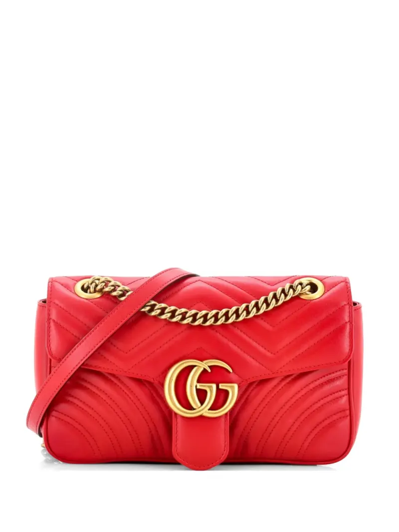 Gucci Mini GG Marmont Umhängetasche aus Leder mit Klappe Mini in Rot