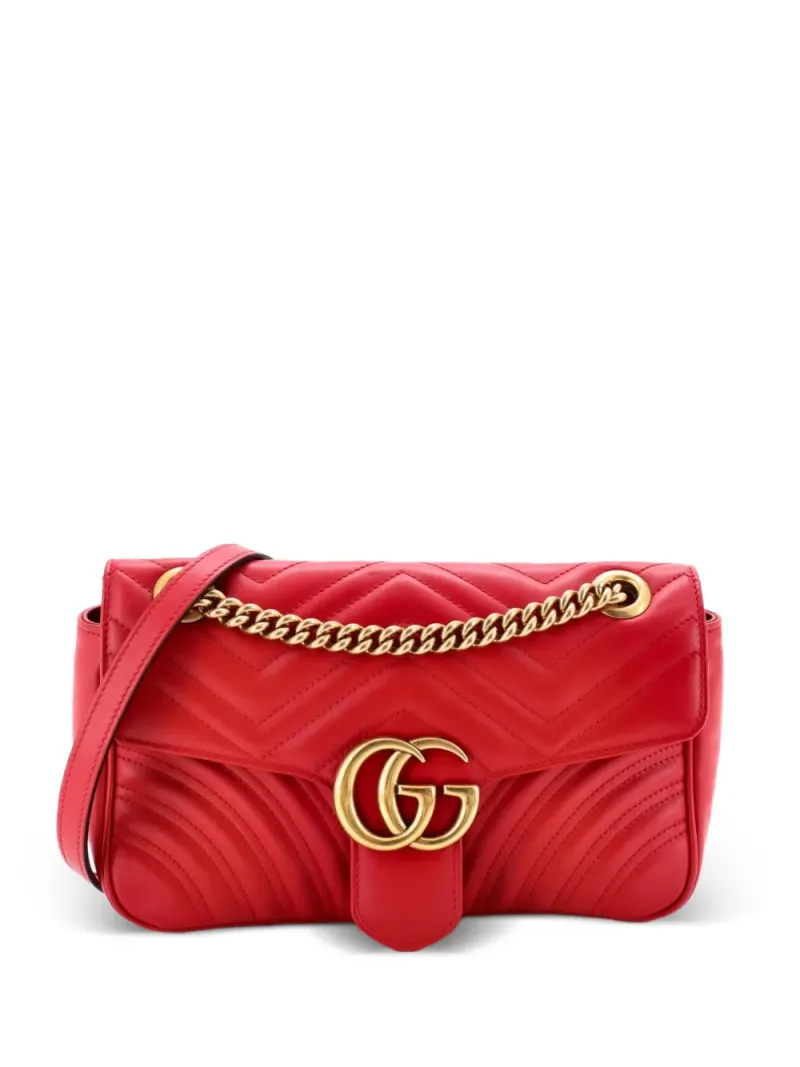 Gucci Mini GG Marmont Umhängetasche aus Leder mit Klappe Mini in Rot