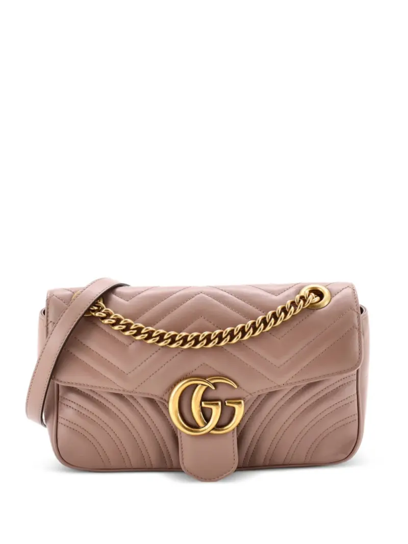 Gucci Mini GG Marmont Umhängetasche aus Leder mit Klappe Mini in Nude