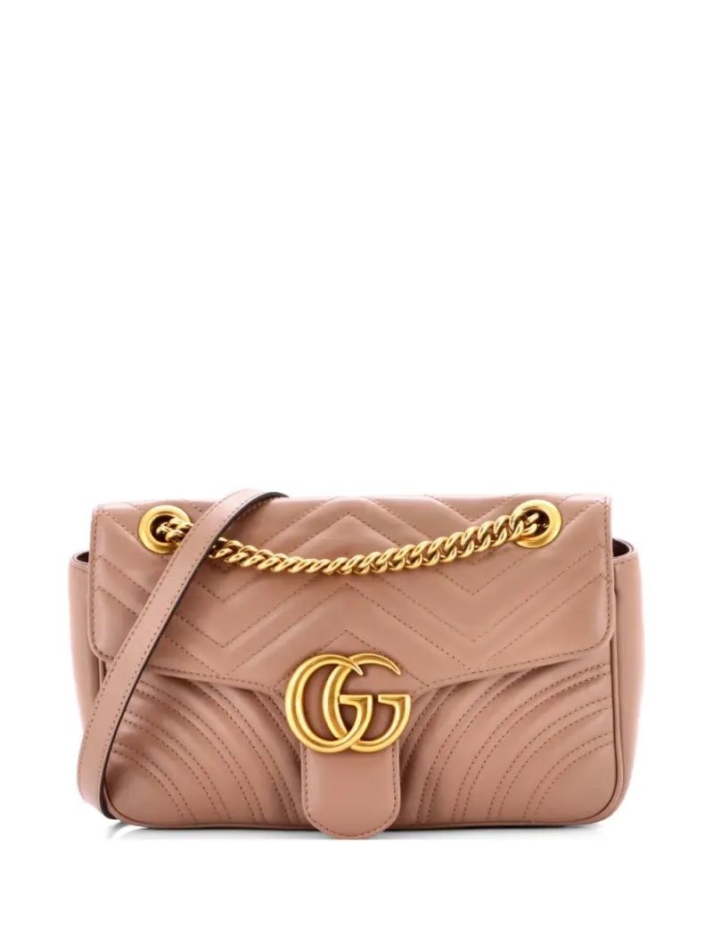 Gucci Mini GG Marmont Umhängetasche aus Leder mit Klappe Mini in Nude
