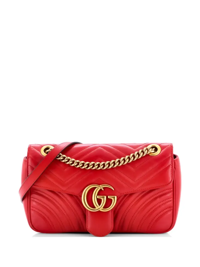 Gucci Mini GG Marmont Umhängetasche aus Leder mit Klappe Mini in Rot