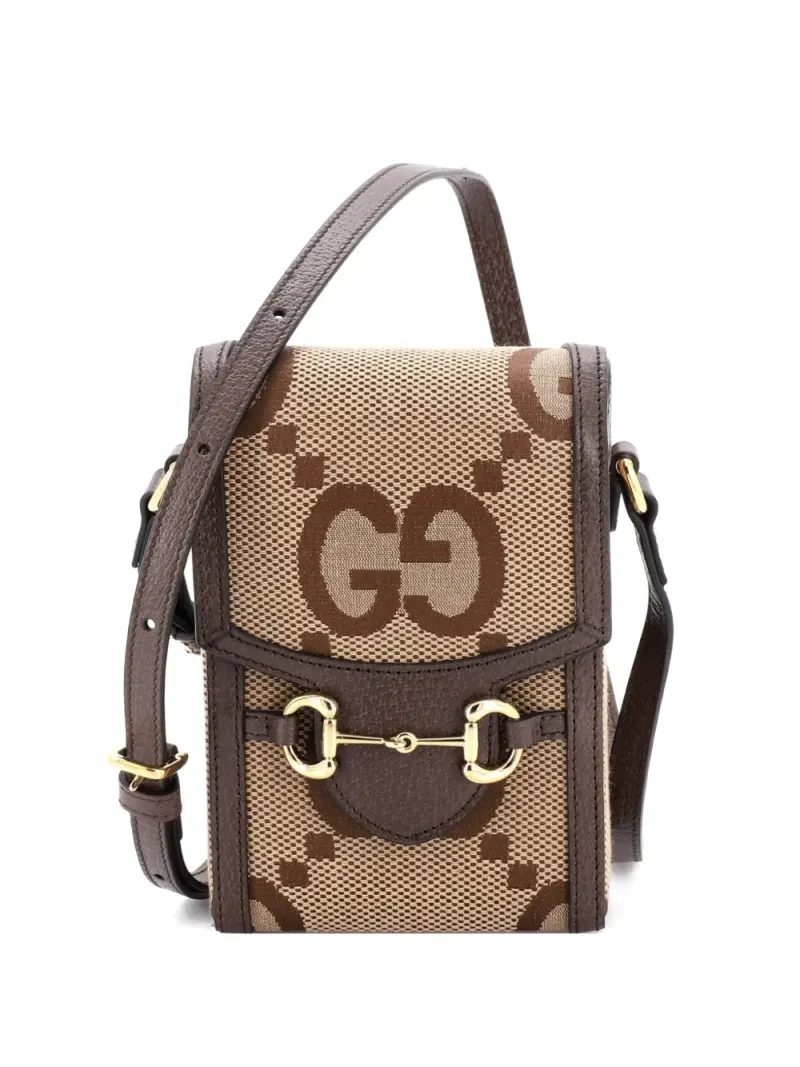 Gucci Mini Horsebit 1955 Umhängetasche aus Jumbo-GG-Canvas Mini in Braun Gg-Canvas-Leder