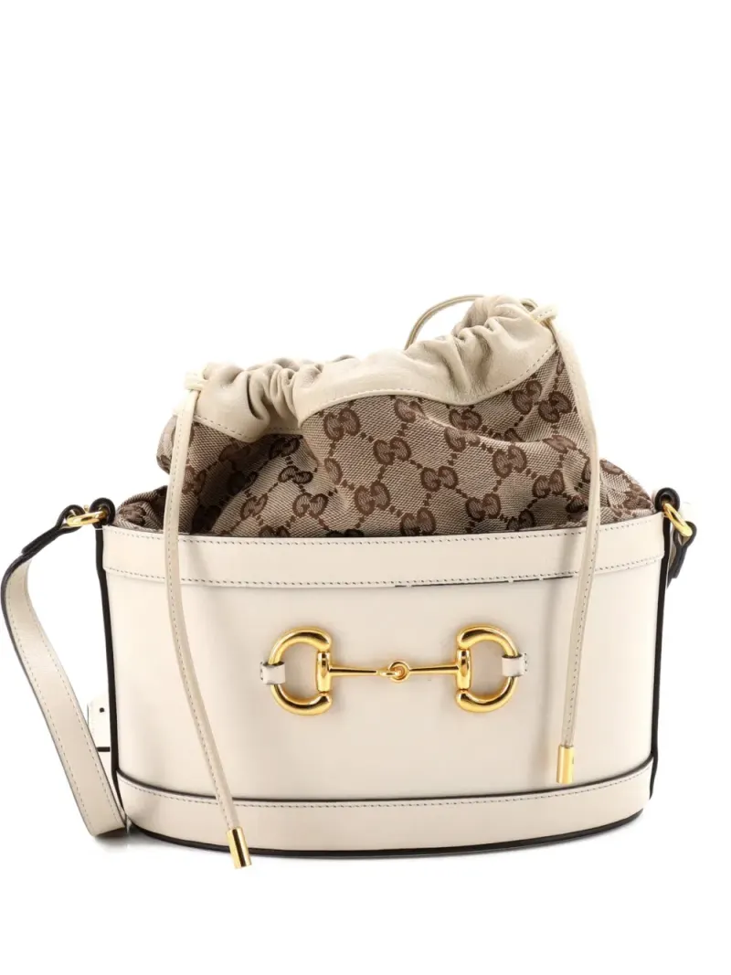 Gucci Kleine Horsebit 1955 Beuteltasche aus Leder und GG Canvas in Weiß Gg-Canvas-Leder