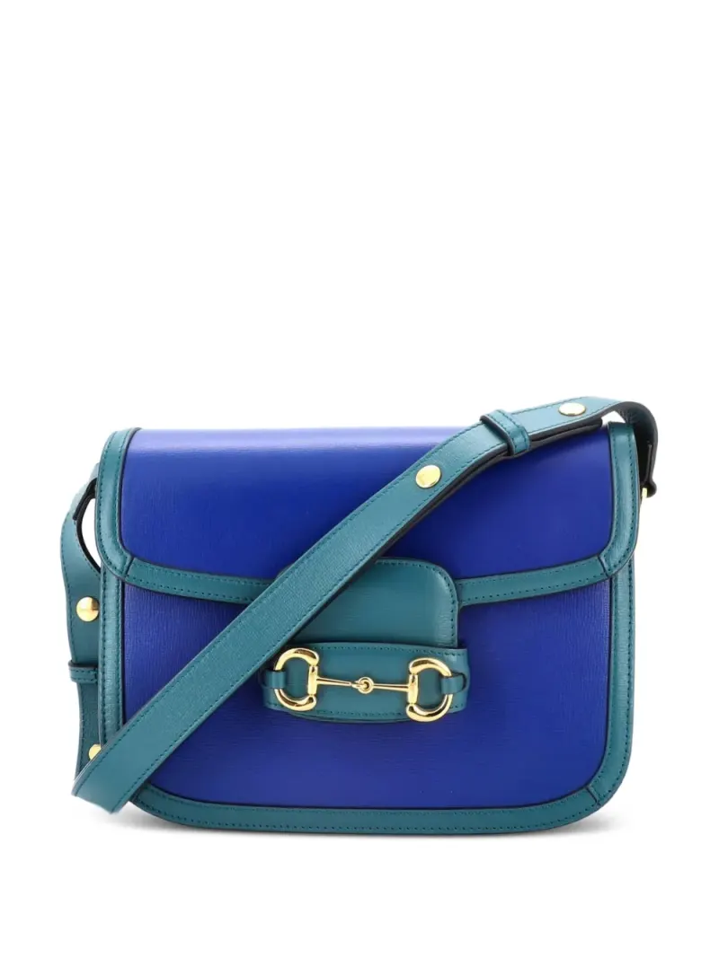 Gucci Kleine Horsebit 1955 Schultertasche aus Leder in Blau
