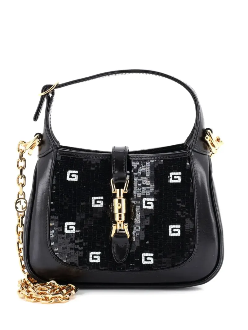 Gucci 1961 mini Jackie Umhängetasche aus Satin mit Pailletten in Schwarz