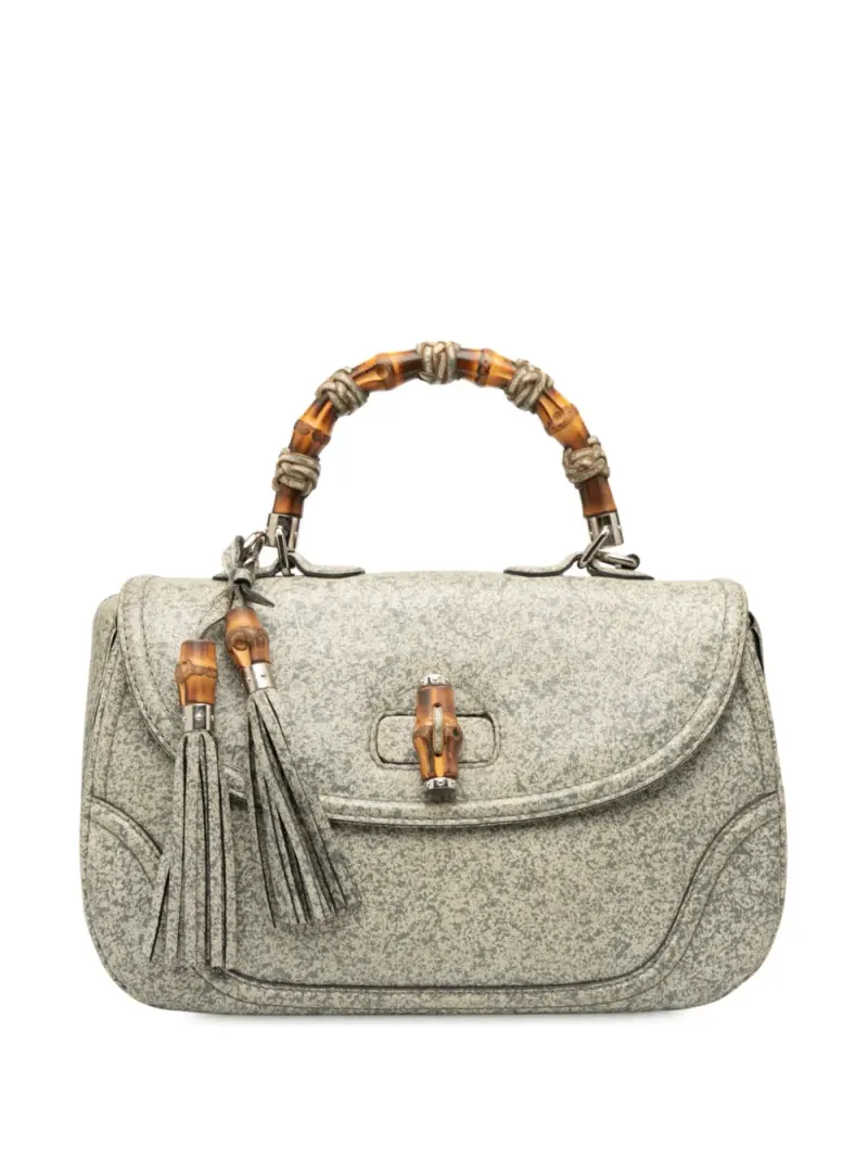 Gucci 2000-2015 große New Bamboo Satchel-Tasche aus gesprenkeltem Leder in Grau