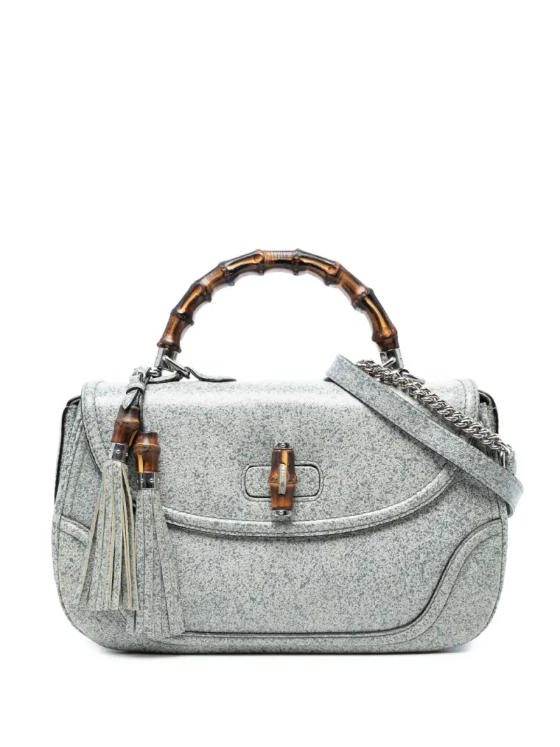 Gucci 2016-2025 große New Bamboo Handtasche aus gesprenkeltem Leder in Grau