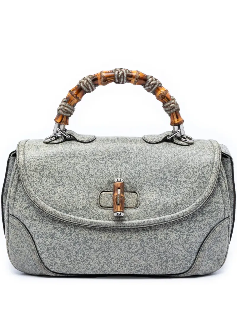 Gucci 2016-2025 große New Bamboo Handtasche aus gesprenkeltem Leder in Grau