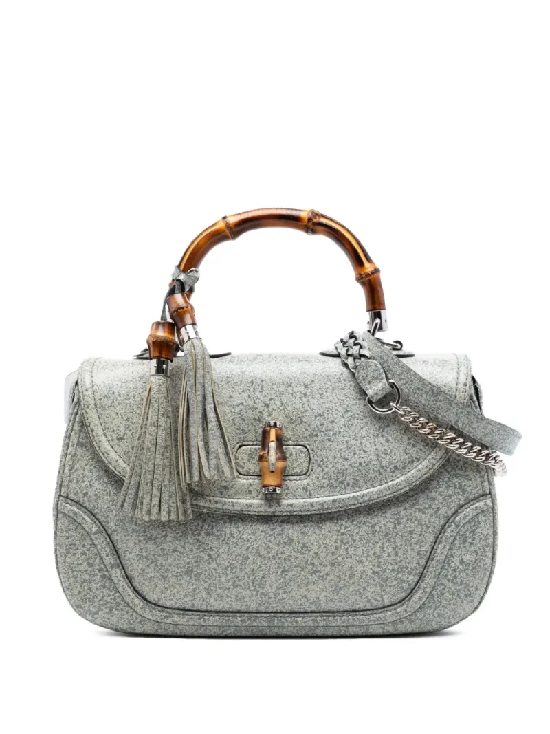 Gucci 2016-2026 große New Bamboo Handtasche aus gesprenkeltem Leder in Grau