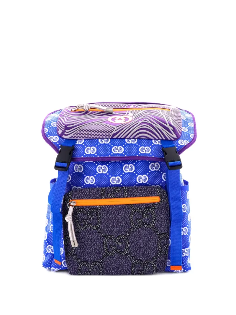 Gucci Panelled Double Buckle GG Jacquard Nylon and Rubber backpack Large in Blau – Pre-owned Taschen