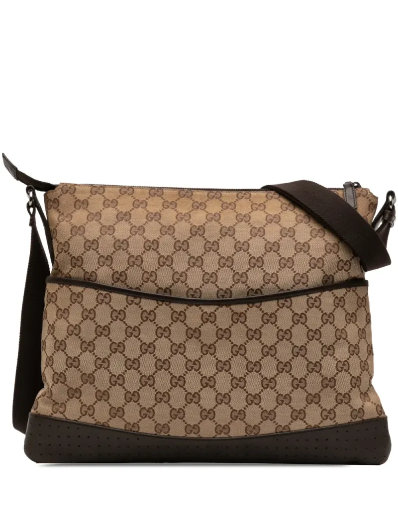 Gucci 2000-2015 perforierte Umhängetasche aus GG-Canvas in Braun Gg-Canvas-Leder