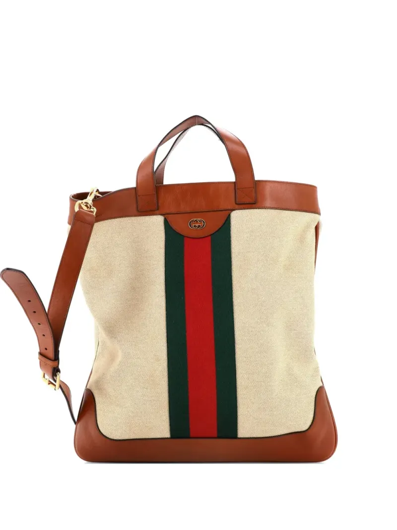 Gucci Shopping Vintage Web Tote Bag aus Canvas in Braun