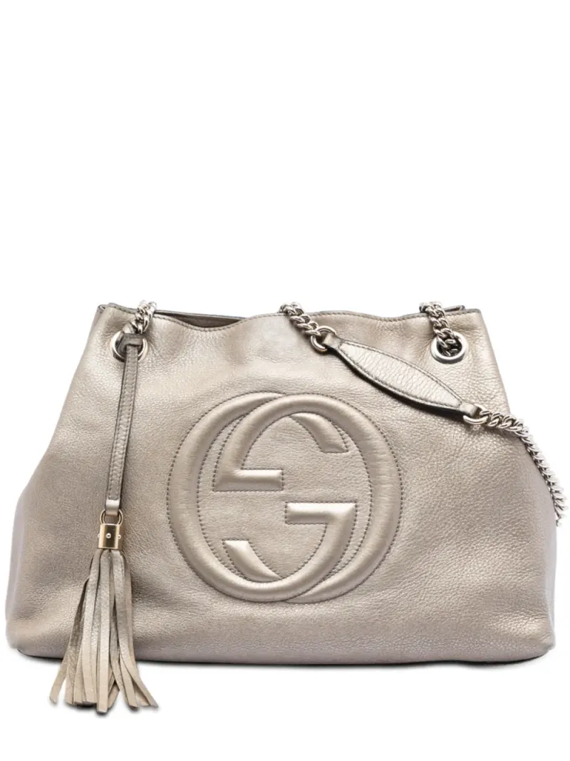 Gucci 2000-2015 mittelgroße Soho Chain Tote Bag aus Leder in Metallic-Optik in Silber