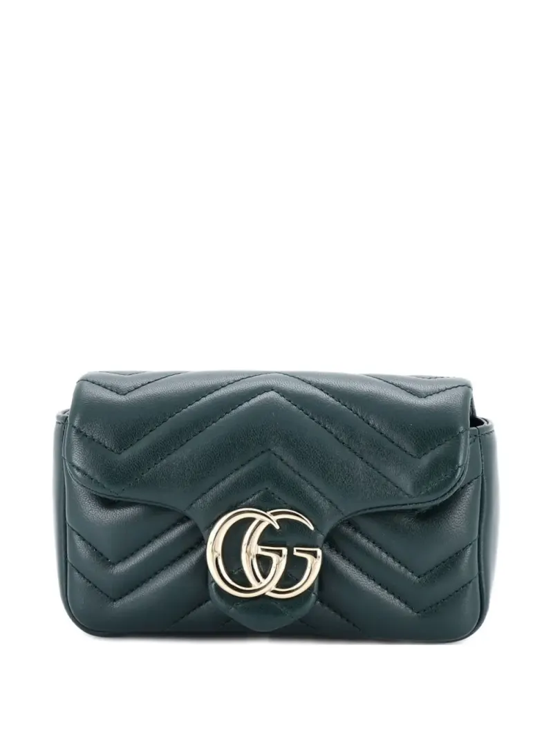 Gucci Super-mini GG Marmont Umhängetasche aus Leder mit Klappe in Grün