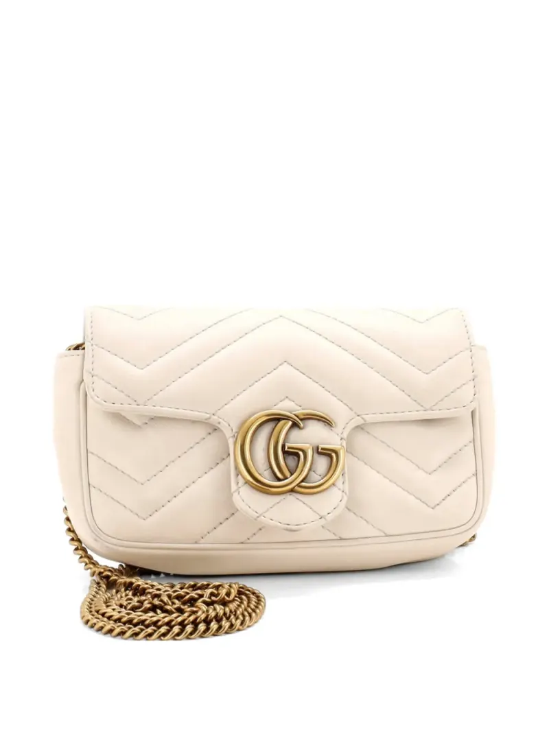 Gucci Super-mini GG Marmont Umhängetasche aus Leder mit Klappe in Weiß