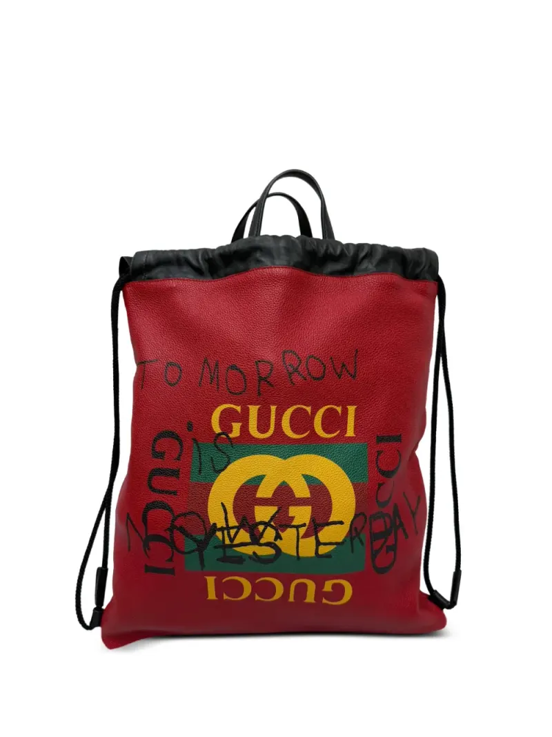 Gucci Web logo-print drawstring backpack in Rot