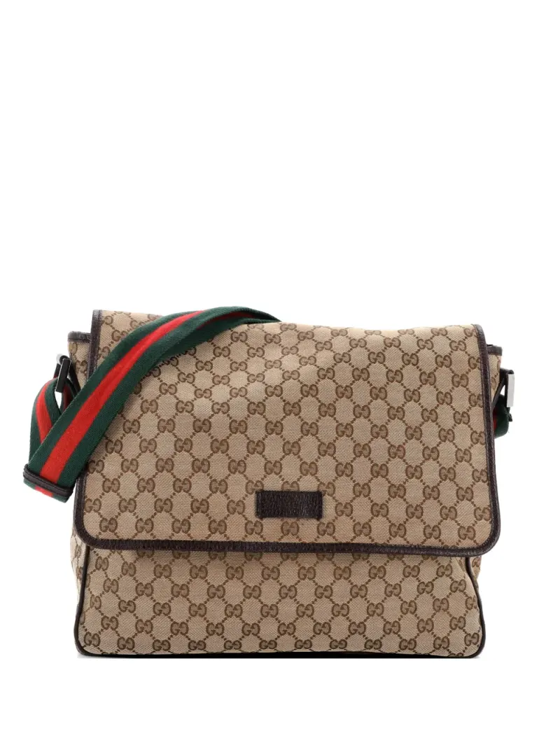Gucci Web Strap Flap Messenger in Braun Gg-Canvas-Leder – Pre-owned Taschen
