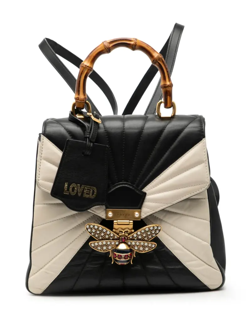Gucci 2016-2025 zweifarbige Bamboo Trapuntata Queen Margaret Rucksack aus Kalbsleder in Schwarz Kalbsleder-Leder