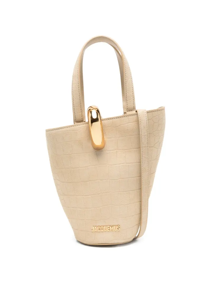 Jacquemus Le Petit Bambola Wildleder-Tote Bag mit Kroko-Optik in Nude Wildleder-Leder