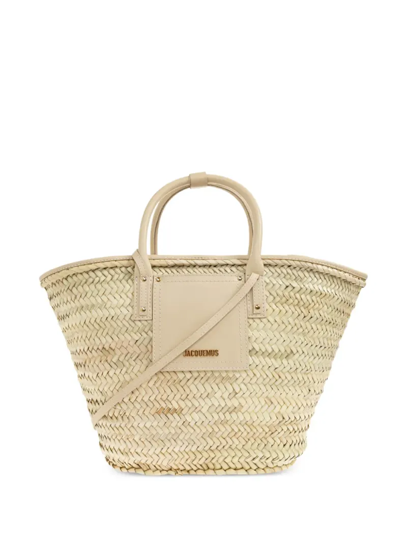 Jacquemus Soli Tote Bag mit gewebtem Raffiabast-Lederbesatz in Nude