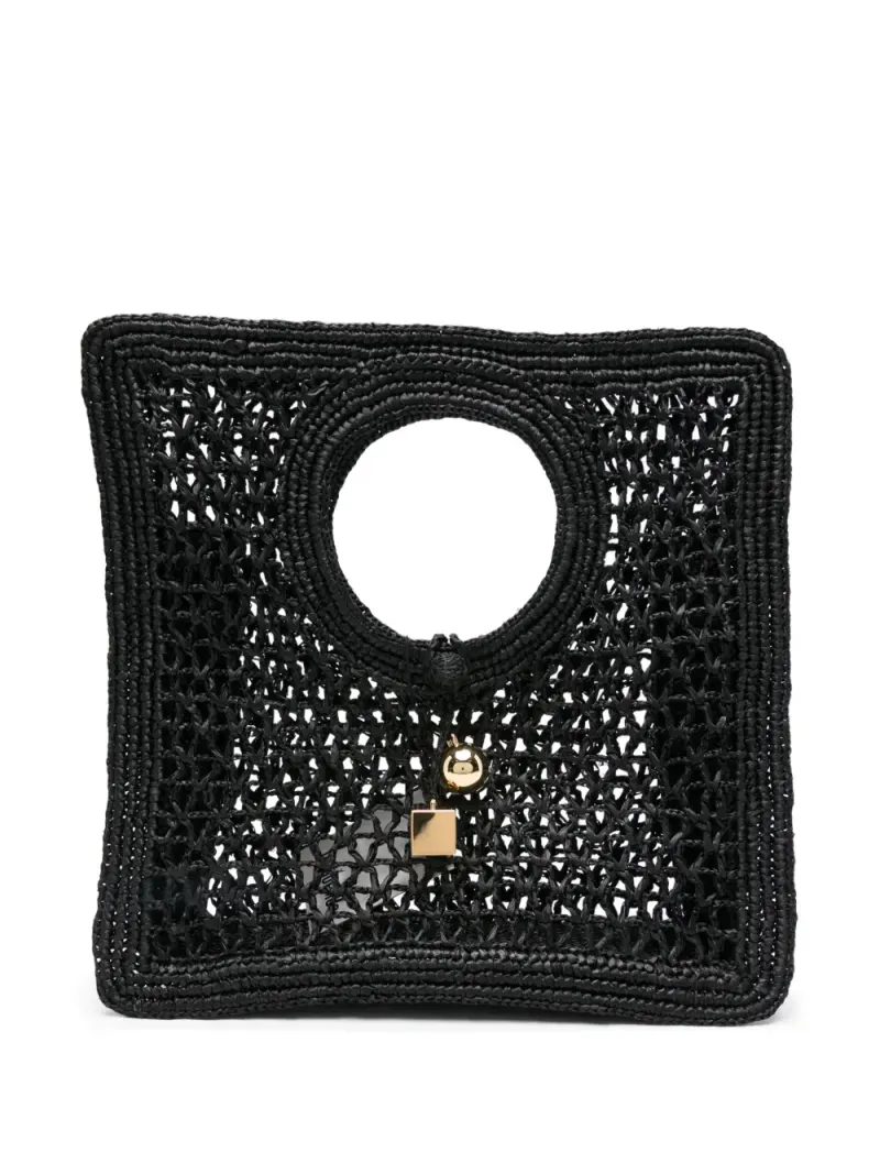 Jacquemus Tote Bag aus Raffiabast mit rundem Henkel in Schwarz