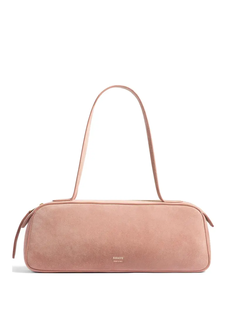 Khaite Schultertasche aus Wildleder mit Logo in Rosa Wildleder-Leder