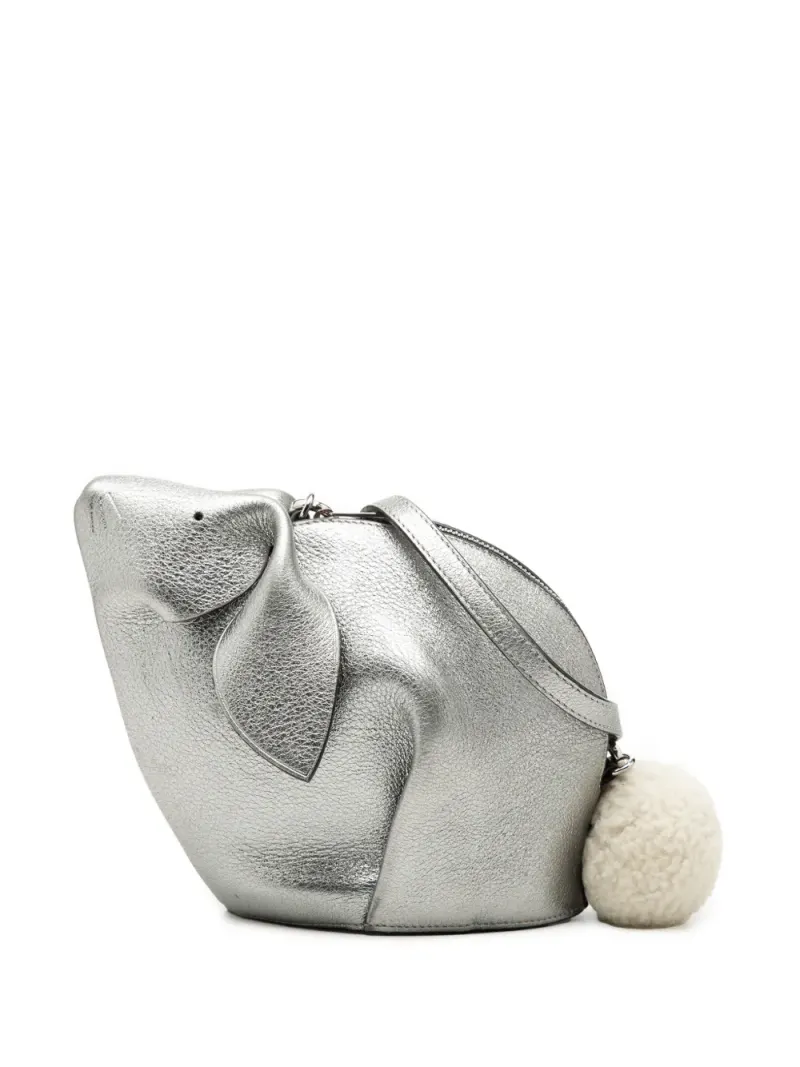 Loewe 2018 mini Bunny Umhängetasche aus Kalbsleder und Shearling in Silber Kalbsleder-Leder