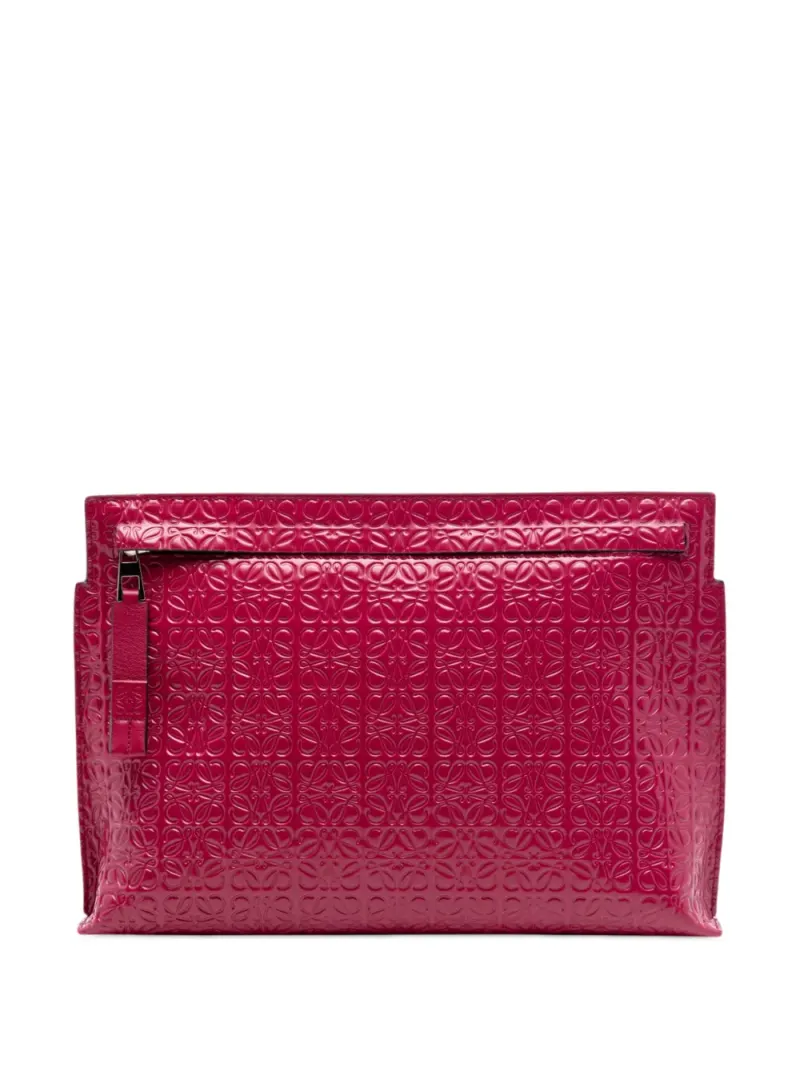 Loewe 2015-2026 Embossed Calfskin Anagram Repeat T Pouch clutch bag in Rot