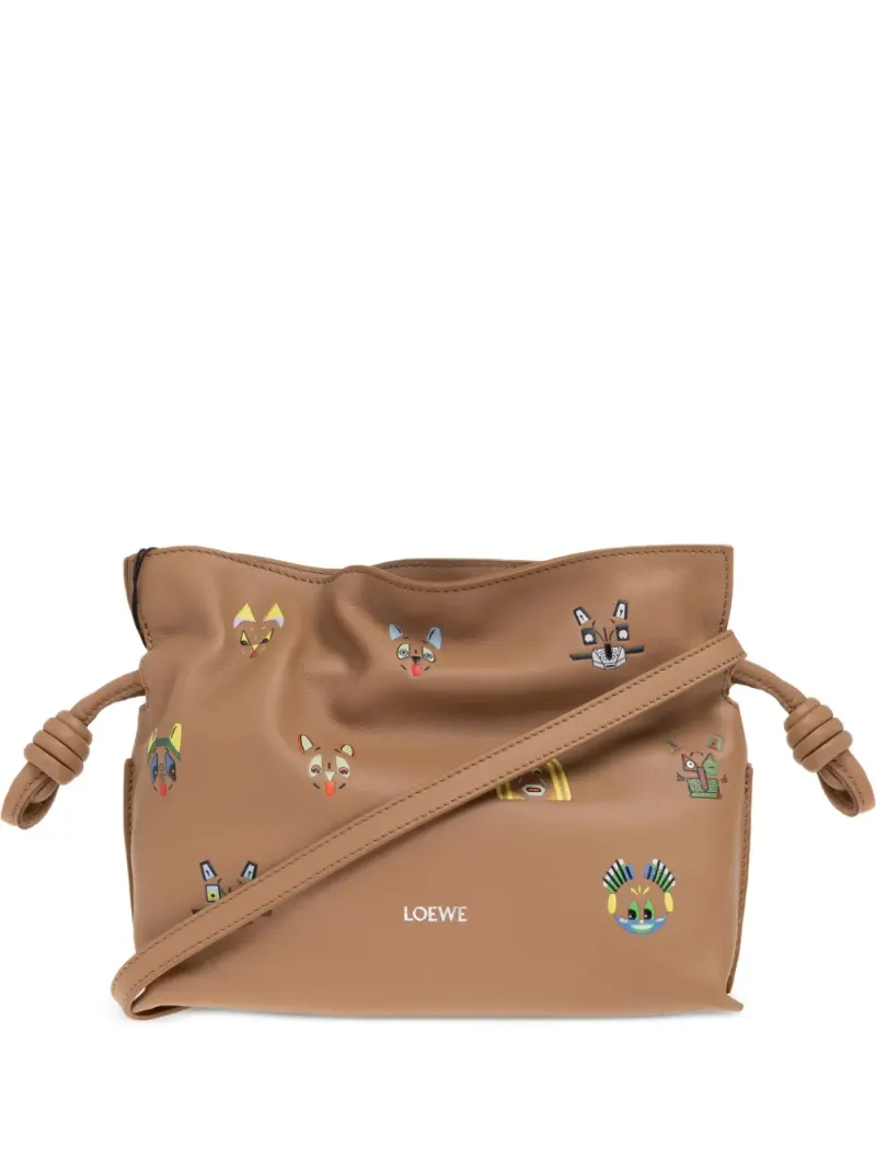 Loewe Mini Flamenco Schultertasche mit Katzen-Print Mini in Nude
