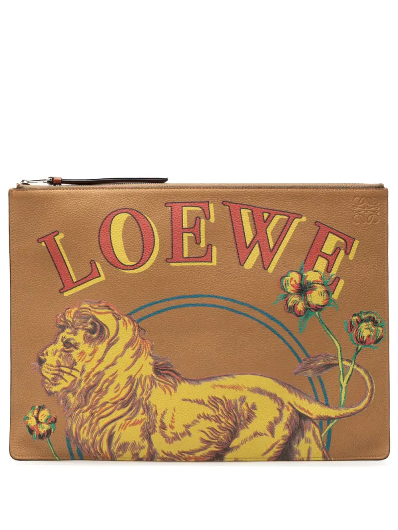 Loewe 2018 florale Paulas Ibiza Clutch mit Löwen-Print in Braun